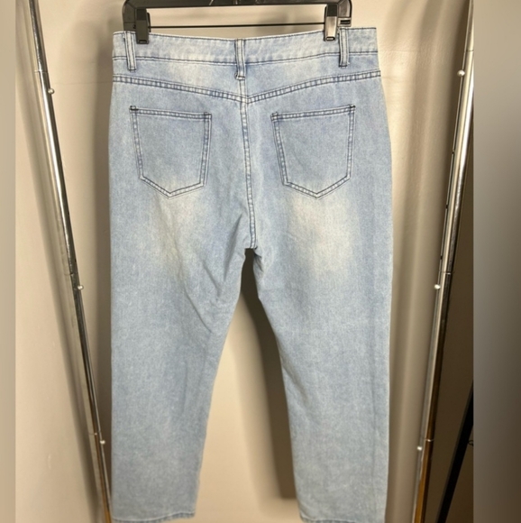 Y2K🔮MISSLOOK DENIM HAND PAINTED FLORAL STRAIGHT LEG JEANS Sz 2XL - Picture 3 of 5